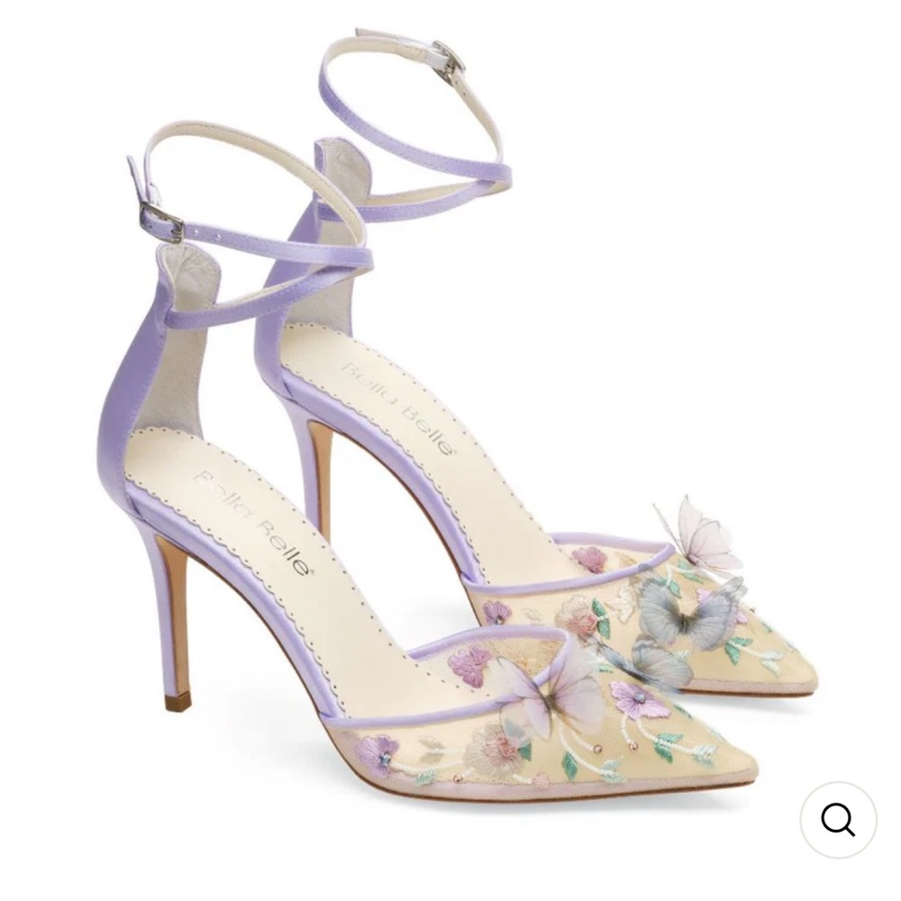 Purple Floral Embroidered Heels